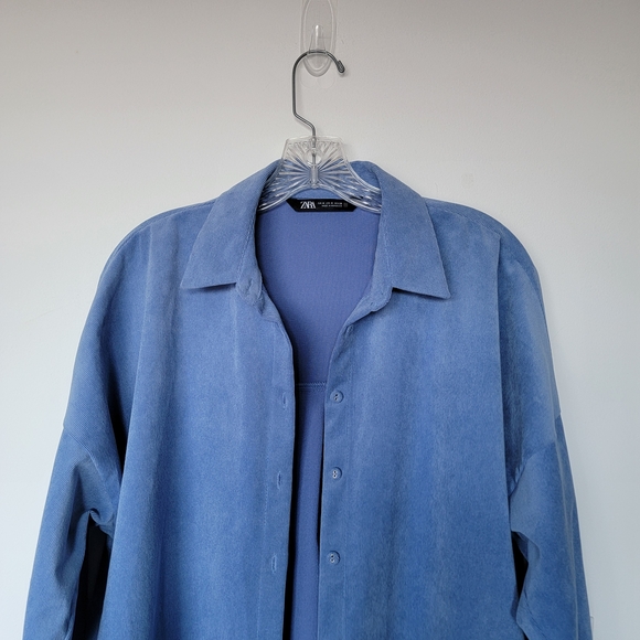 Zara Oversized Corduroy Light Blue Casual Button Up Shirt Size Medium - Picture 5 of 13